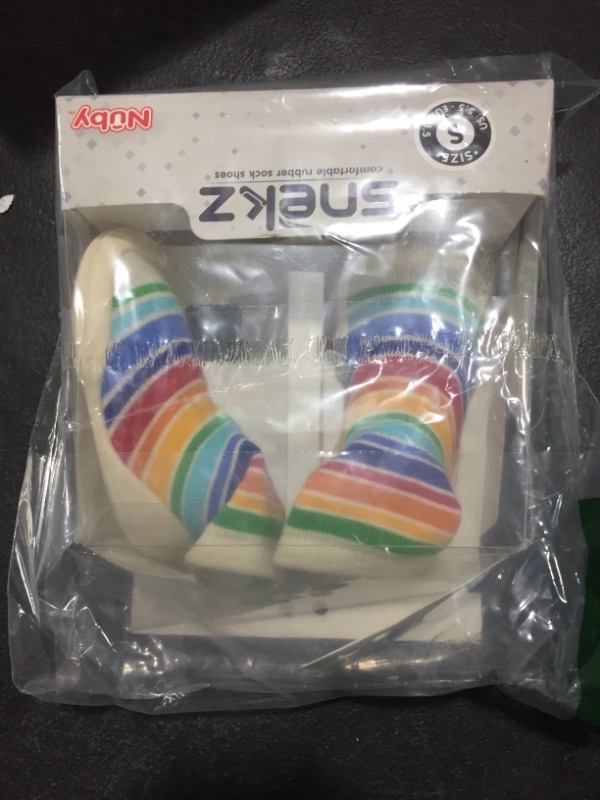 Photo 2 of BABY RUBBER SNEKZ SOCK SHOE NUBY MULTI COLOR STRIPES S 60017S
