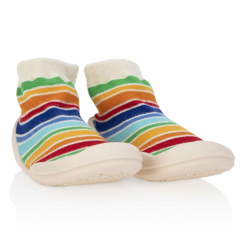 Photo 1 of BABY RUBBER SNEKZ SOCK SHOE NUBY MULTI COLOR STRIPES S 60017S
