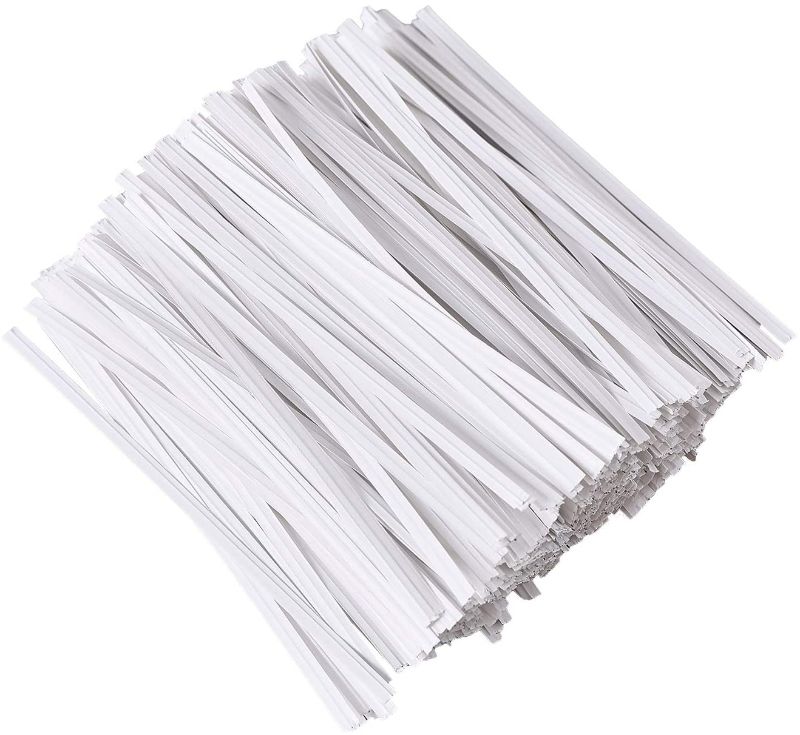 Photo 1 of 500 Pcs 5" White Paper Twist Ties Reusable Bread Ties, for Party Cello Candy Bread Coffee Bags Cake Pops
