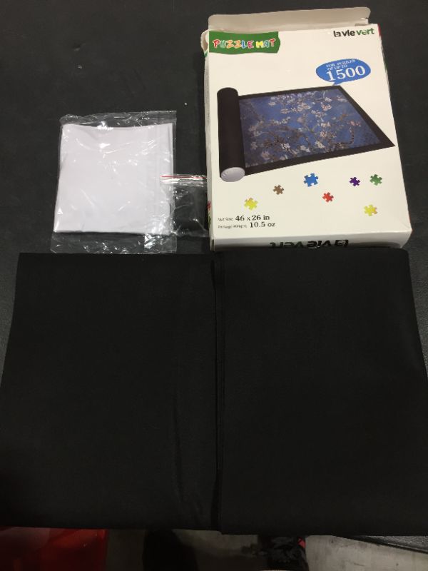Photo 1 of LAVIEVERT Jigsaw Puzzle Roll Mat Puzzle Storage Saver Black Felt Mat, Long Box Package, No Folded Creases, Jigroll Up to 1,500 Pieces - Comes with A Drawstring Opening Design Bag, 46 x 26 in