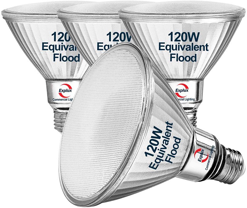 Photo 1 of Explux Commercial-Grade LED PAR38, 120W Equivalent, 40000 Hours, Classic Full Glass Flood Light Bulb, Dimmable, Weatherproof & Anti-Ageing, Cool White 4100K, 4-Pack