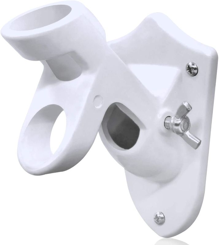 Photo 1 of Anley Two-Position Flag Pole Holder | Mounting Bracket with Hardwares - Made of Cast Iron - Strong and Rust Free Coated - 1" Inner Diameter (White)