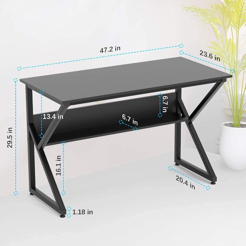 Photo 2 of NOBLEWELL Computer Desk with Bookshelf, 47 Inches Computer Writing Desk with Storage,Wood and Metal Frame Desk for Home Office Study Gaming, Black
