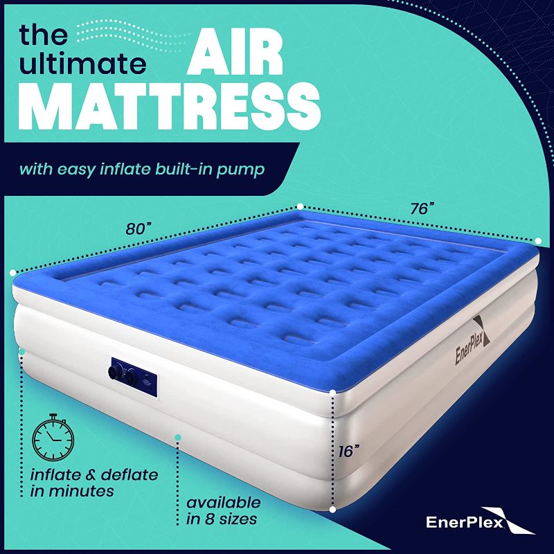 Photo 1 of EnerPlex Queen Air Mattress for Camping, Home & Travel - 13 Inch Double Height Inflatable Bed with Built-in Dual Pump - Durable, Adjustable Blow Up Mattress - Easy to Inflate/Quick Set Up
