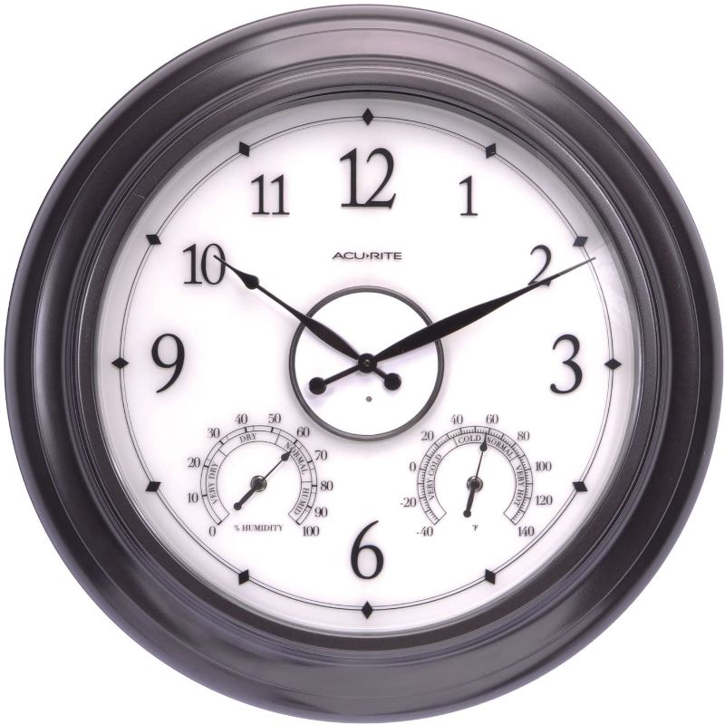 Photo 1 of AcuRite 75133M LED Illuminated Outdoor Clock with Temperature and Humidity, 24", Black
