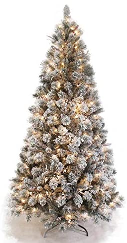 Photo 1 of AMERIQUE 691322305692 8 FEET Premium Artificial Full Body Shape Christmas Tree with Metal Stand, Heavily Flocked Snow, Unlit, Snowy
