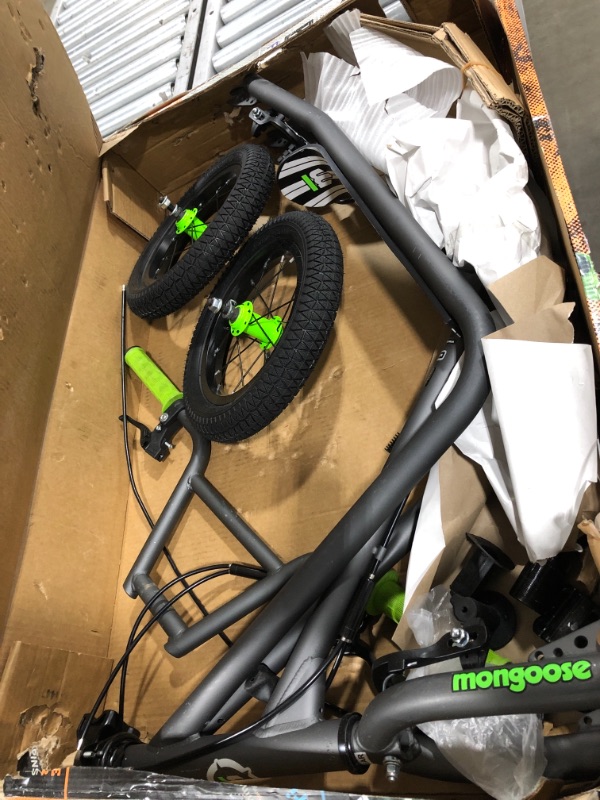 Photo 2 of Mongoose Expo Scooter, Featuring Front and Rear Caliper Brakes and Rear Axle Pegs with 12-Inch Inflatable Wheels, Green/Grey