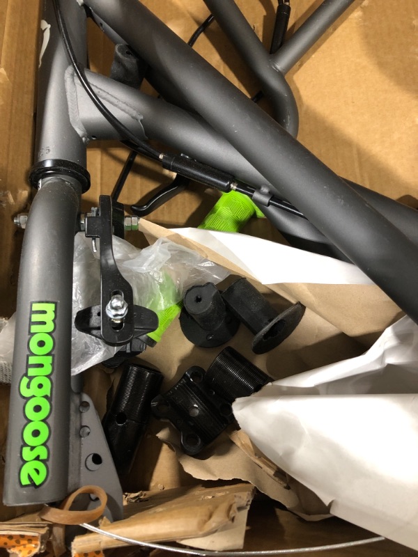 Photo 3 of Mongoose Expo Scooter, Featuring Front and Rear Caliper Brakes and Rear Axle Pegs with 12-Inch Inflatable Wheels, Green/Grey