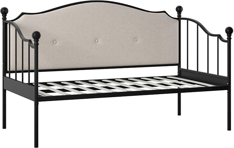 Photo 1 of DG Casa Thompson Metal Button Tufted Upholstered Platform Daybed Bed Frame, Twin Size in Black & Beige, Black/Beige
Box 1 of 2
