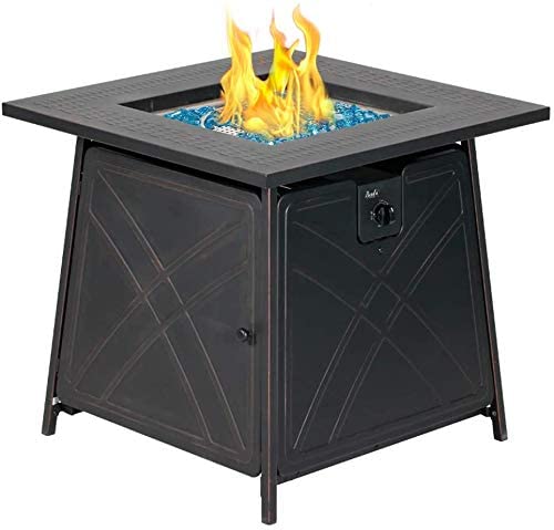 Photo 1 of BALI OUTDOORS Gas Fire Pit Table, 28 inch 50,000 BTU Square Outdoor Propane Fire Pit Table with Lid and Blue Fire Glass
