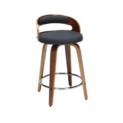 Photo 1 of 24" Low Back Bentwood Frame Swivel Counter Height Barstool with Fabric Back and Seat Cushion Navy - OFM
