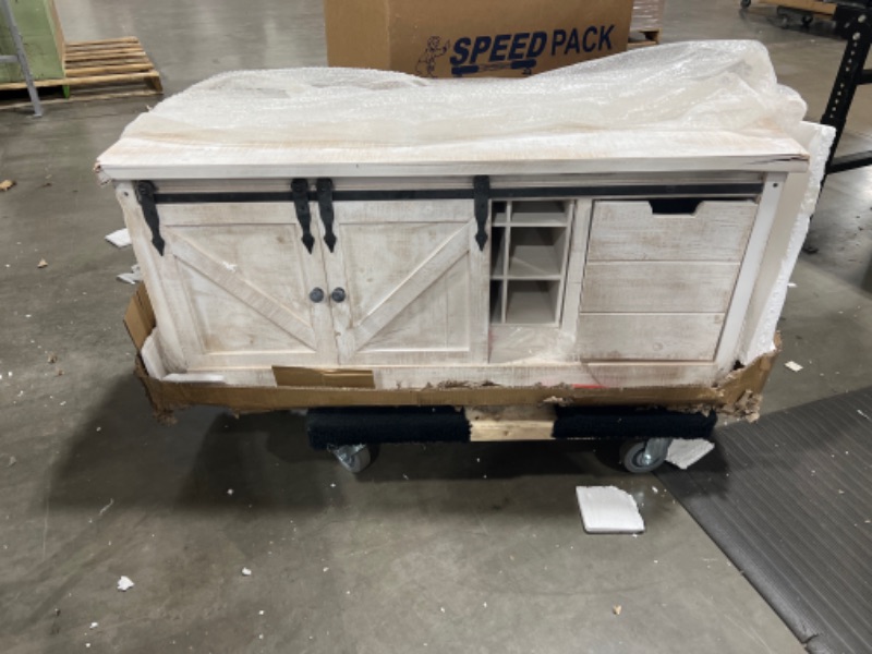 Photo 3 of FirsTime & Co. Quincy Farmhouse Barn Door Buffet and Wine Console Table, American Crafted, Aged White, 47 x 15 x 30
