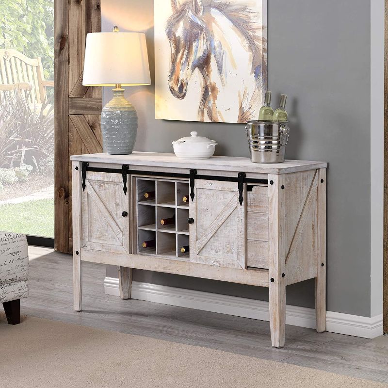 Photo 1 of FirsTime & Co. Quincy Farmhouse Barn Door Buffet and Wine Console Table, American Crafted, Aged White, 47 x 15 x 30
