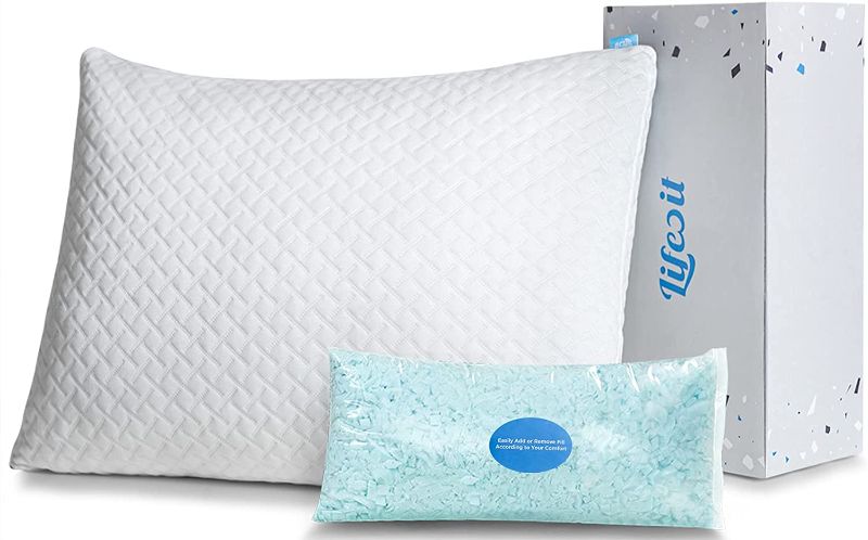 Photo 1 of Lifewit Premium Shredded Memory Foam Pillow - Adjustable Loft Hypoallergenic Cooling Pillow for Side, Back, Stomach Sleepers, Washable Cover - CertiPUR-US Certified -Queen
