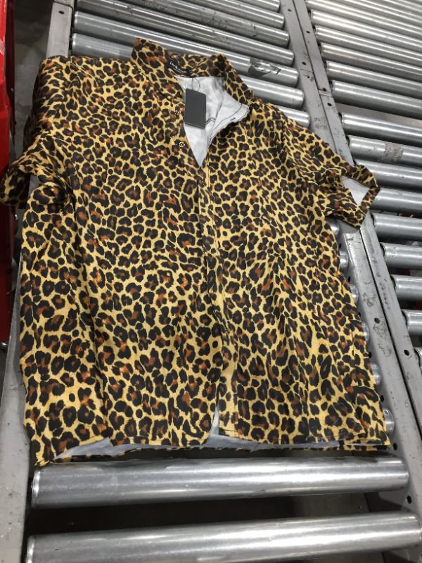 Photo 2 of LucMatton Men's Hipster Short Sleeve Button Down Leopard Print Shirt for Club Rock Party SIZE XXL
