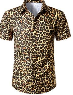 Photo 1 of LucMatton Men's Hipster Short Sleeve Button Down Leopard Print Shirt for Club Rock Party SIZE XXL
