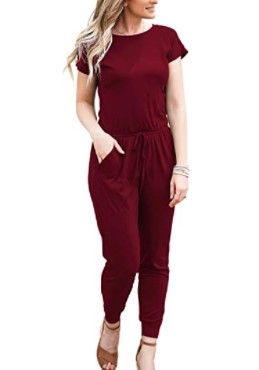 Photo 1 of DouBCQ Womens Casual Short Sleeve Jumpsuits Elastic Waist Jumpsuit with Pockets size xs
