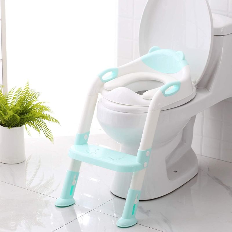 Photo 1 of Potty Training Seat with Step Stool Ladder,SKYROKU Potty Training Toilet for Kids Boys Girls Toddlers-Comfortable Safe Potty Seat with Anti-Slip Pads Ladder (Blue)
