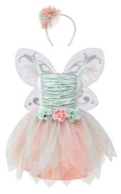 Photo 1 of DJDLPARTY Fairy Costume Dress for Girls, Green Princess Flower Girl Dress, Tutu Dress with Headband and Wings (7-8years)