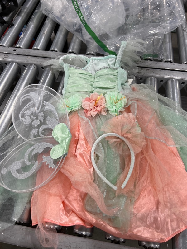 Photo 2 of DJDLPARTY Fairy Costume Dress for Girls, Green Princess Flower Girl Dress, Tutu Dress with Headband and Wings (7-8years)