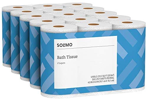 Photo 1 of Amazon Brand - Solimo 2-Ply Toilet Paper, 6 Count (Pack of 5)
