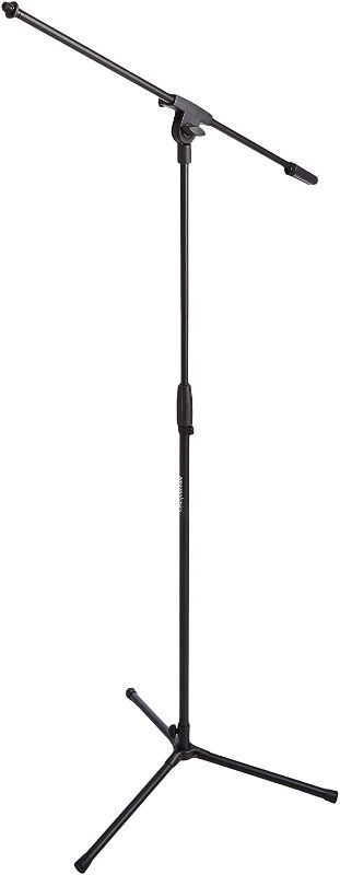 Photo 1 of Amazon Basics Adjustable Boom Height Microphone Stand with Tripod Base, Up to 85.75 Inches - Black