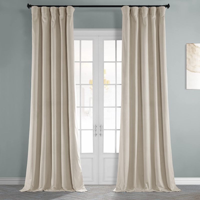 Photo 1 of HPD Half Price Drapes VPCH-120601-84 Signature Blackout Velvet Curtain (1 Panel), 50 in x 84 in, Alabaster Beige
