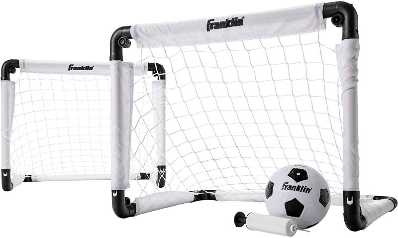 Photo 1 of Franklin Sports Kids Mini Soccer Goal Set - Backyard/Indoor Mini Net and Ball with Pump - 22" x 17" Goal Size, White/Black
