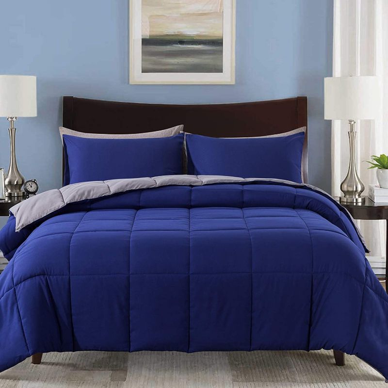 Photo 1 of  Lightweight Queen Comforter Set with 2 Pillow Sham blue/grey