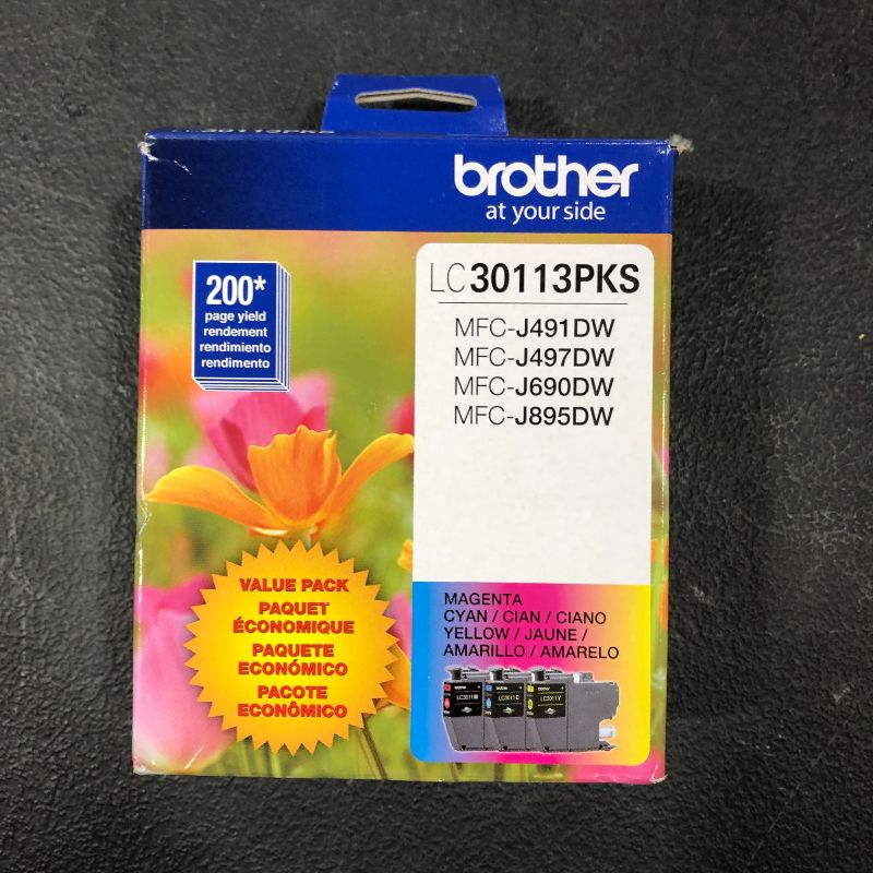 Photo 2 of Brother Genuine LC30113PKS 3-Pack Standard Yield Color Ink Cartridges, Page Yield Up to 200 Pages/Cartridge Includes Cyan, Magenta and Yellow, LC3011