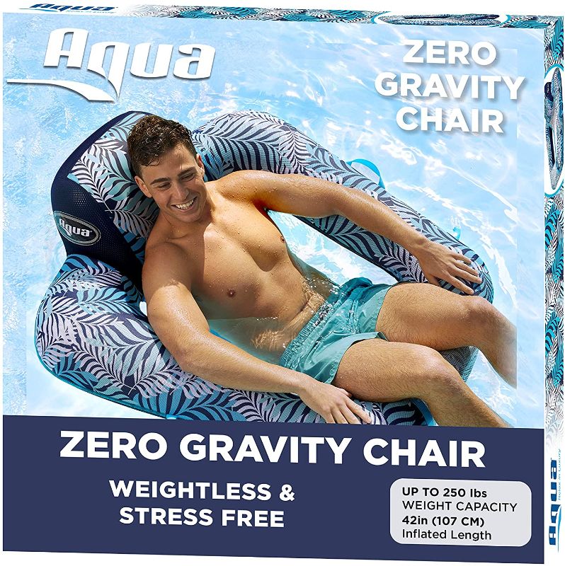 Photo 1 of AQUA Zero Gravity Pool Chair Lounge, Inflatable Pool Chair, Adult Pool Float, Heavy Duty, Blue Fern