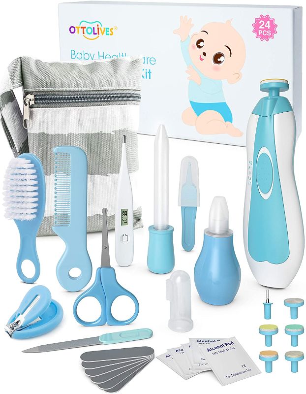 Photo 1 of OTTOLIVES Baby Healthcare and Grooming Kit, 24 in 1 Baby Electric Nail Trimmer Set Newborn Nursery Health Care Set for Newborn Infant Toddlers Baby Boys Girls Kids Haircut Tools (0-3 Years+) (Blue)