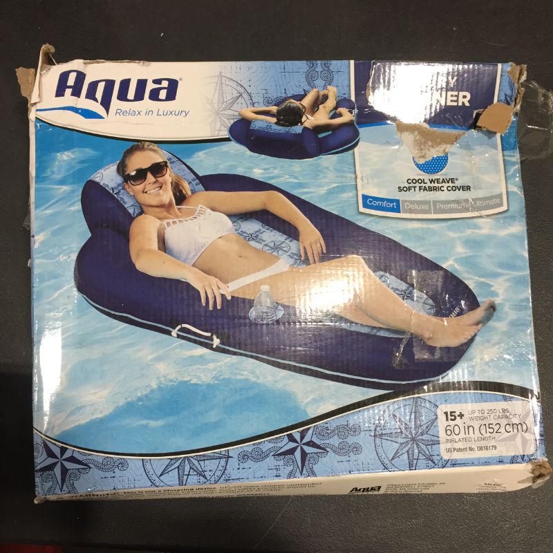 Photo 3 of Aqua Luxury Water Lounge, X-Large, Inflatable Pool Float with Headrest, Backrest & Footrest, Navy/Light Blue