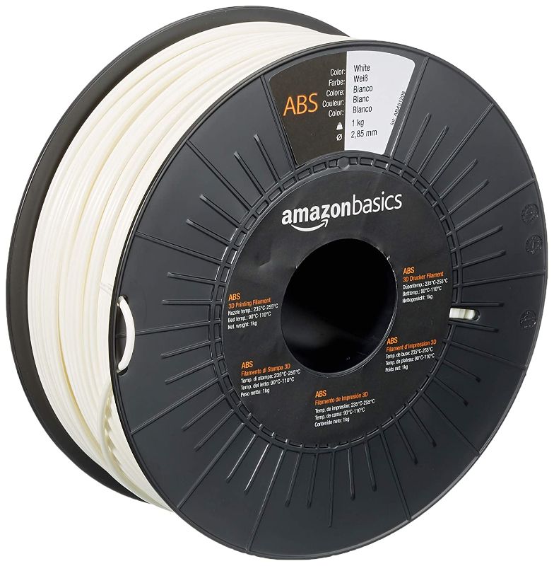 Photo 1 of Amazon Basics ABS 3D Printer Filament, 2.85mm, White, 1 kg Spool