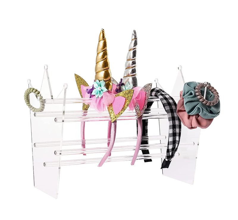Photo 1 of Hipcheer Headband Holder Organizer ,Clear Crown Holds Hair Ties And Jewelry ,Clear Acrylic Headband Stand For Girls Women Gifts (Clear)