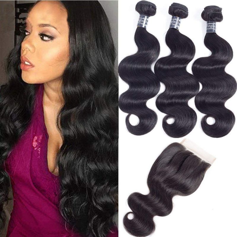 Photo 1 of Amella Hair 8A Brazilian Body Wave Virgin Hair 3 Bundles with Three Part Closure (12'' 14'' 16'',Natural Black) 100% Unprocessed Brazilian Body Wave Human Hair Weft comes with pair of eyelashes