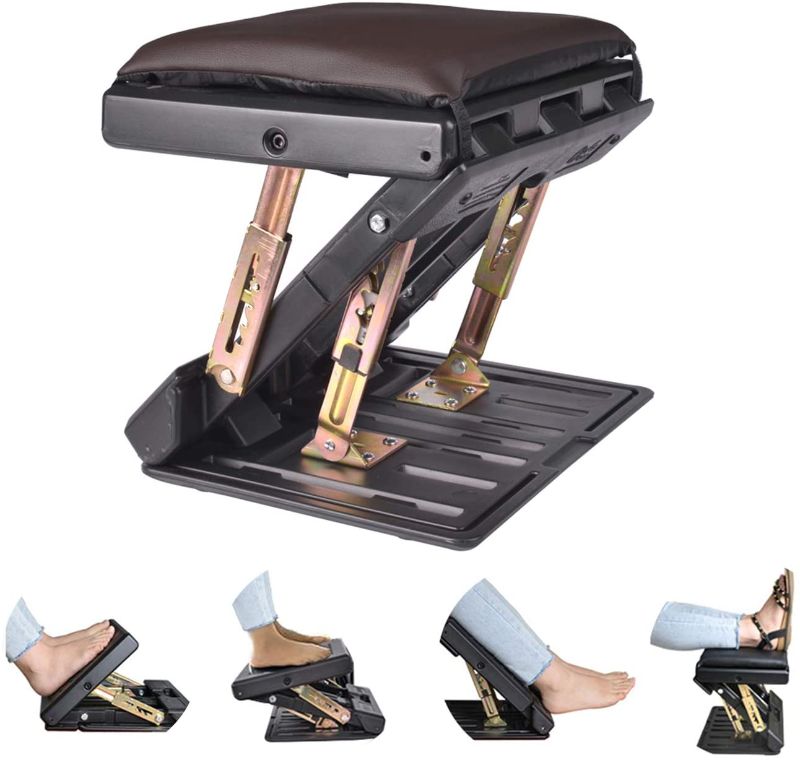 Photo 1 of Adjustable Footrest with Removable Soft Foot Rest Pad Max-Load 120Lbs with Massaging Beads for Car,Under Desk, Home, Train,4-Level Height Adjustment Brown