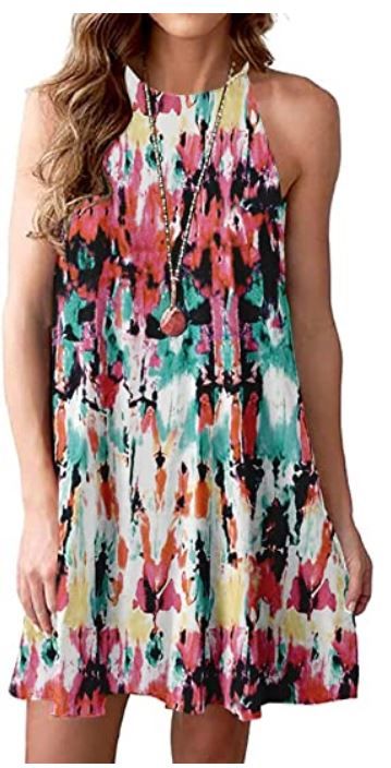 Photo 1 of MITILLY Women's Halter Neck Boho Floral Print Loose Casual Sleeveless Short Dress MEDIUM