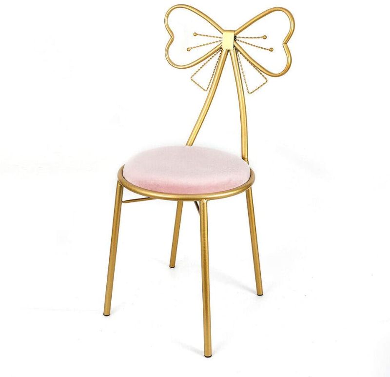 Photo 1 of DENESTUS Butterfly Bow Tie Pink Vanity Chair Velvet Cushion Metal Frame Lounge Dresser Seat with Butterfly Backrest Also Use for Kitchen Pub Breakfast Dining Coffee Restaurant Home US(Light-Pink)
