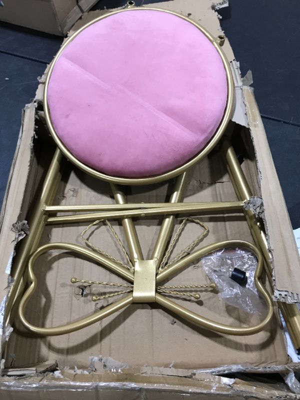 Photo 2 of DENESTUS Butterfly Bow Tie Pink Vanity Chair Velvet Cushion Metal Frame Lounge Dresser Seat with Butterfly Backrest Also Use for Kitchen Pub Breakfast Dining Coffee Restaurant Home US(Light-Pink)
