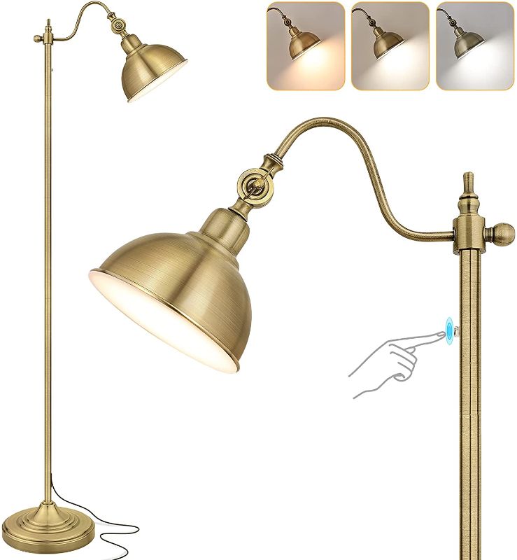 Photo 1 of 3-Color in 1 LED Pharmacy Floor Lamp 63" H, Fully Dimmable Eye-Caring 15W/1500LM Bright Reading Lamp, Adjustable Head Standing Tall Pole Lamp for Living Room Bedroom Farmhouse - Antique Brass
