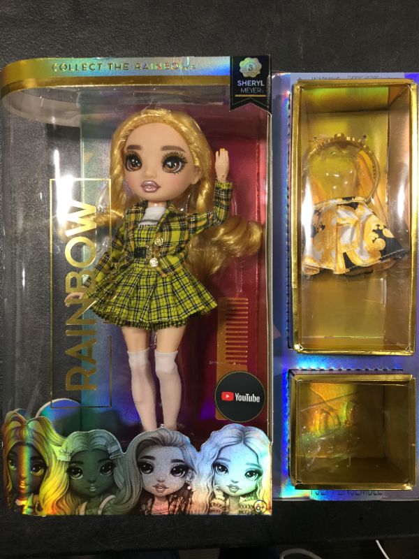 Photo 2 of Rainbow High Series 3 Sheryl Meyer Fashion Doll – Marigold (Yellow) with 2 Designer Outfits to Mix & Match with Accessories (missing shoes)