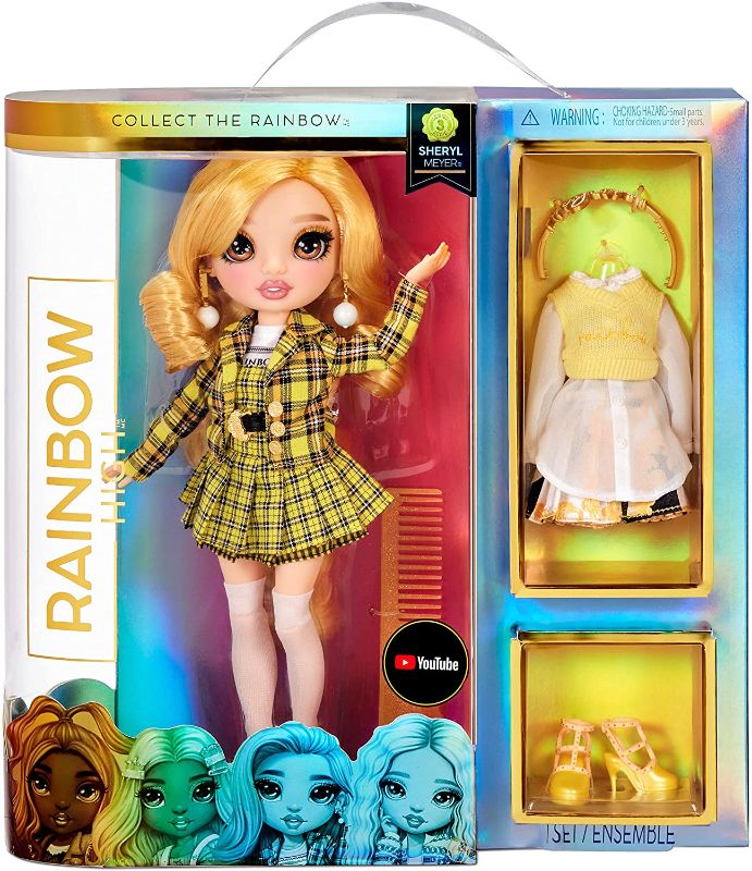 Photo 1 of Rainbow High Series 3 Sheryl Meyer Fashion Doll – Marigold (Yellow) with 2 Designer Outfits to Mix & Match with Accessories (missing shoes)