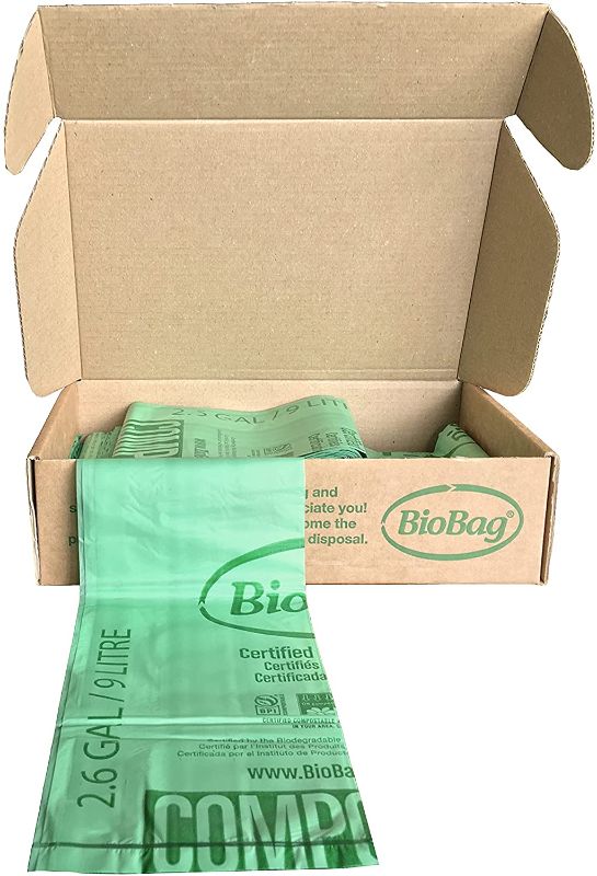 Photo 1 of BioBag (USA), The Original Compostable Bag, 2.6 Gallon, 100 Total Count, 100% Certified Compostable Kitchen Food Scrap Bags, Kitchen Compost Bin Compatible