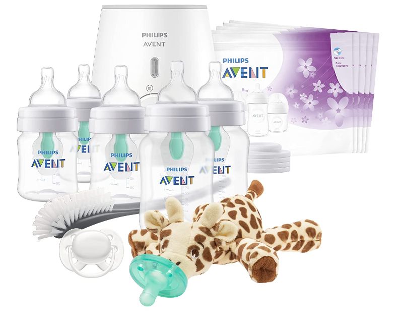 Photo 1 of Philips AVENT Anti-Colic Baby Bottle with AirFree Vent All in One Gift Set, SCD308/01, White (missing one bottle)