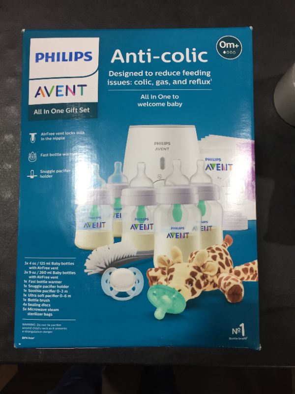 Photo 3 of Philips AVENT Anti-Colic Baby Bottle with AirFree Vent All in One Gift Set, SCD308/01, White (missing one bottle)