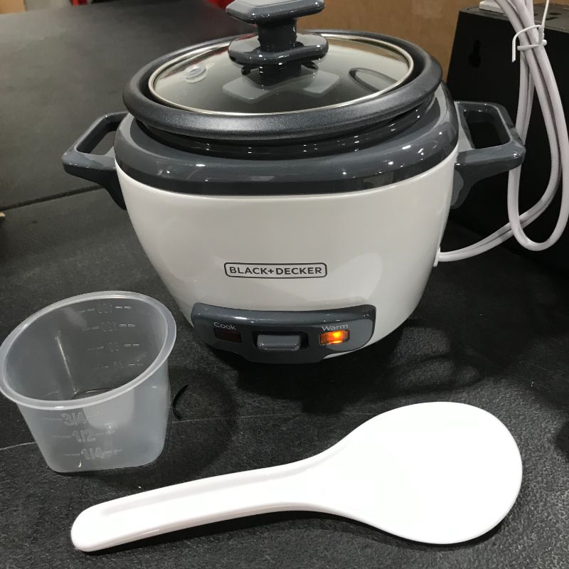 Photo 2 of BLACK+DECKER Uncooked Rice Cooker, 3-cup, White