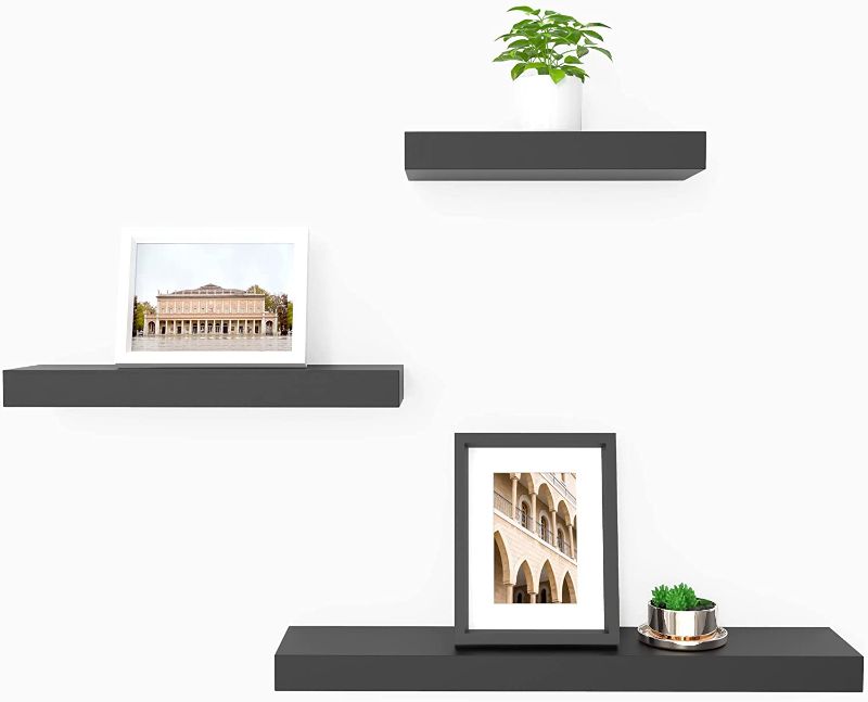 Photo 1 of Wood Shelves for Wall, Wall Mounted Display Ledge Storage Rack, Set of 3 Wall Shelves for Living Room, Bathroom, Bedroom, Office and Kitchen