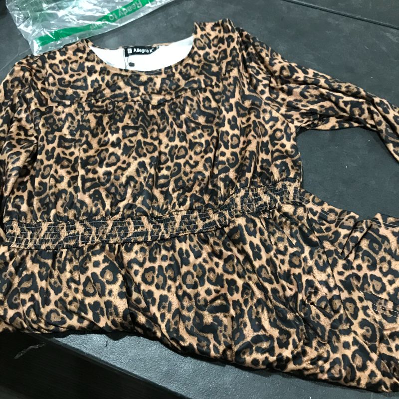 Photo 2 of Allegra K Women's Leopard Print Long Sleeve Smock Layered Ruffle Hem Dress size:XL