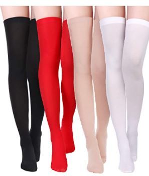 Photo 1 of 4 Pairs Women's Silk Thigh High Stockings Nylon Socks for Women Halloween Cosplay Costume Party Accessory